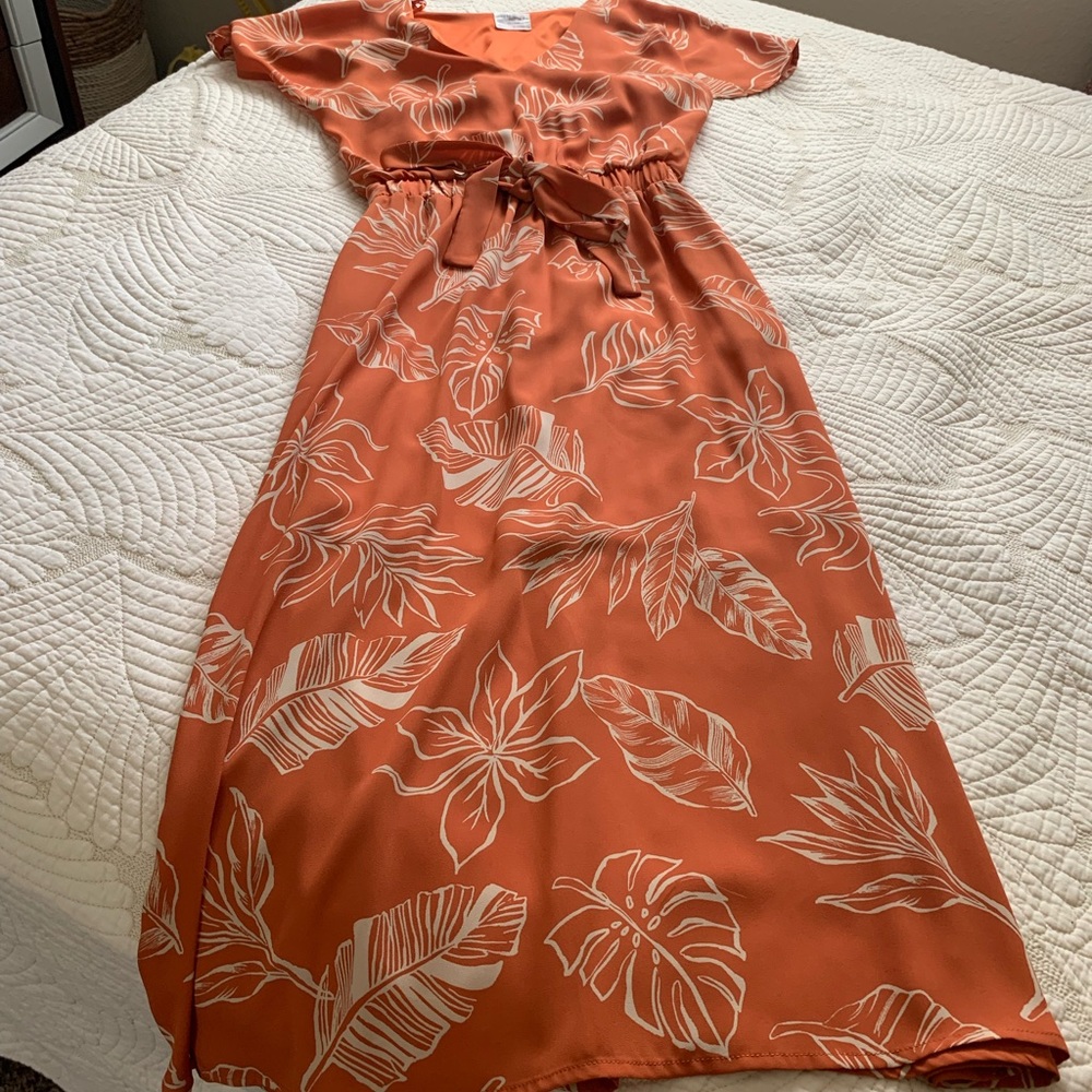 Orange leaf print dress size small